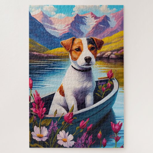 Jack Russell auf einem Paddle: Ein Landschaftliche Puzzle (Vertikal)