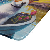 Jack Russell auf einem Paddle: Ein Landschaftliche Schneidebrett (Ecke)