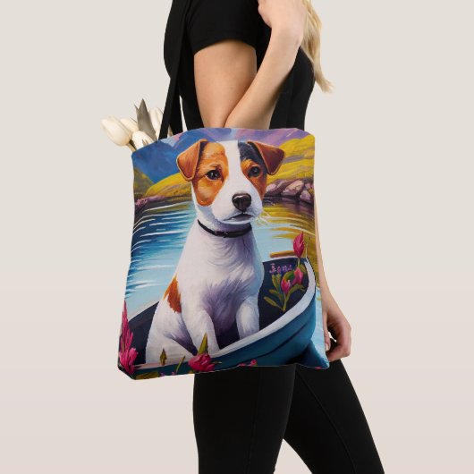 Jack Russell auf einem Paddle: Ein Landschaftliche Tasche (Von Nahem)