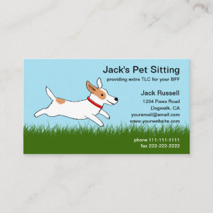 Jack Russell Cartoon Hund läuft auf Gras - Haustie Visitenkarte