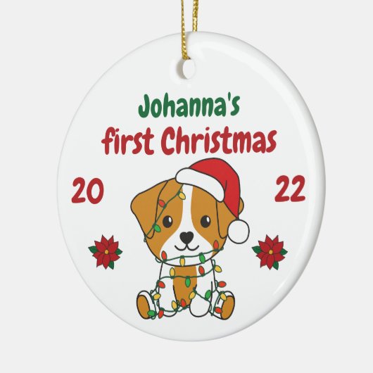 Jack Russell Christmas Babys erste Weihnachten Keramik Ornament (Links)