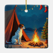Jack Russell Christmas Camping Night Painting Keramikornament (Rückseite)
