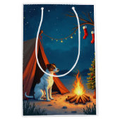 Jack Russell Christmas Camping Night Painting Mittlere Geschenktüte (Vorderseite)