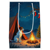 Jack Russell Christmas Camping Night Painting Mittlere Geschenktüte (Rückseite)