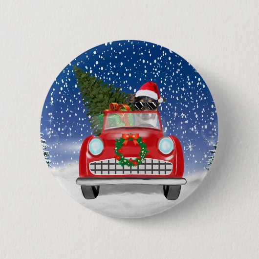 Jack Russell Dog Autofahren Auto im Schnee Weihnac Button (Vorderseite)