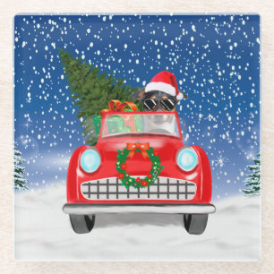 Jack Russell Dog Autofahren Auto im Schnee Weihnac Glasuntersetzer