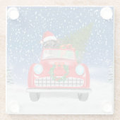 Jack Russell Dog Autofahren Auto im Schnee Weihnac Glasuntersetzer (Rückseite)