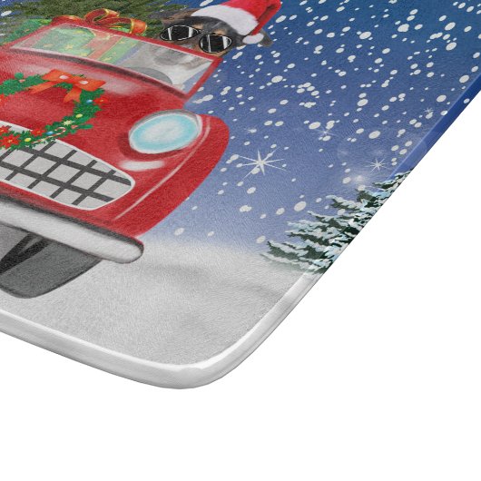 Jack Russell Dog Autofahren Auto im Schnee Weihnac Schneidebrett (Ecke)