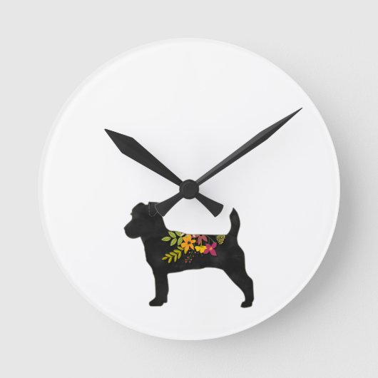 Jack Russell Dog Breed Boho Silhouette Runde Wanduhr (Vorderseite)