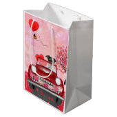 Jack Russell Dog Car mit Herz Valentin Mittlere Geschenktüte (Rückseite Schrägansicht)