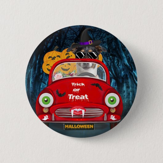 Jack Russell Dog Driving Car Beängstigend Hallowee Button (Vorderseite)