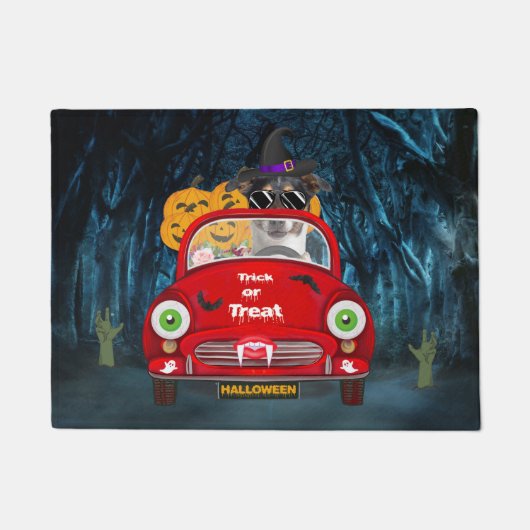 Jack Russell Dog Driving Car Beängstigend Hallowee Fußmatte (Vorderseite)