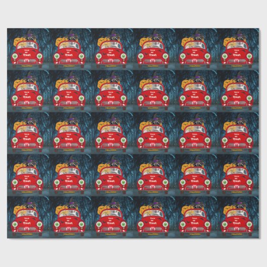 Jack Russell Dog Driving Car Beängstigend Hallowee Geschenkpapier (Flach)