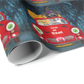 Jack Russell Dog Driving Car Beängstigend Hallowee Geschenkpapier (Rolleneckpunkt)
