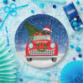 Jack Russell Dog Driving Car In Snow Christmas Pappteller (Party)