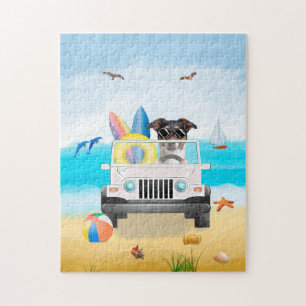 Jack Russell Dog Driving on Beach Puzzle