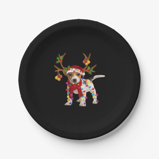 Jack Russell Dog Gorgeous Reindeer Weihnachtslicht Pappteller (Vorderseite)
