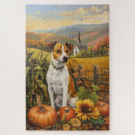 Jack Russell Dog Herbsternte Erntedank Puzzle (Vertikal)