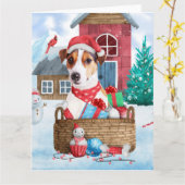 Jack Russell Dog Im Schnee Weihnachtshund Haus Karte (Gelbe Blume)