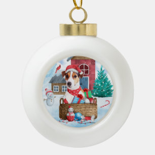 Jack Russell Dog Im Schnee Weihnachtshund Haus Keramik Kugel-Ornament