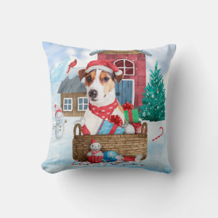 Jack Russell Dog Im Schnee Weihnachtshund Haus Kissen