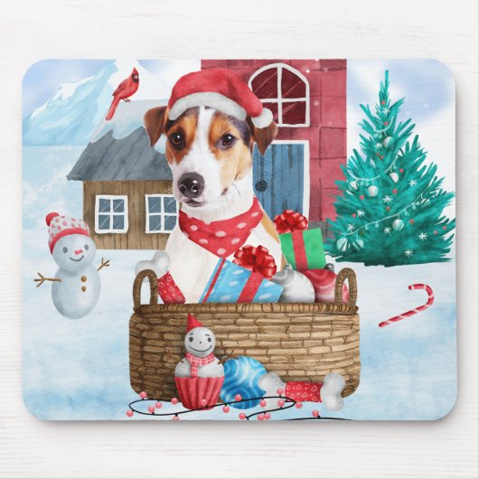 Jack Russell Dog Im Schnee Weihnachtshund Haus Mousepad (Vorne)
