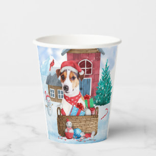 Jack Russell Dog Im Schnee Weihnachtshund Haus Pappbecher