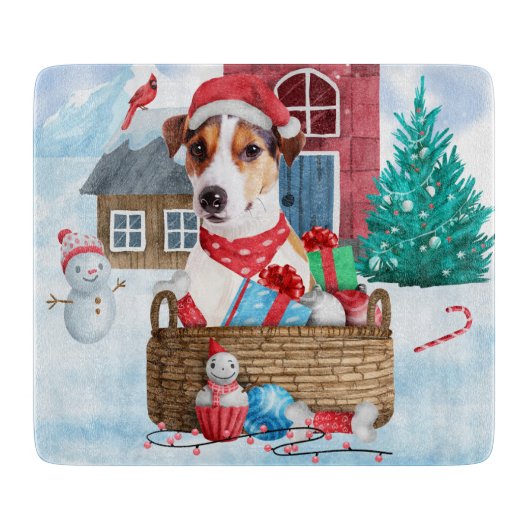 Jack Russell Dog Im Schnee Weihnachtshund Haus Schneidebrett (Vorderseite)