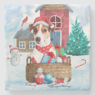 Jack Russell Dog Im Schnee Weihnachtshund Haus Steinuntersetzer
