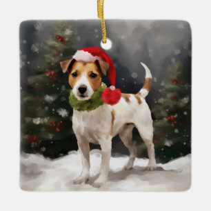 Jack Russell Dog in Schnee Weihnachten Keramikornament