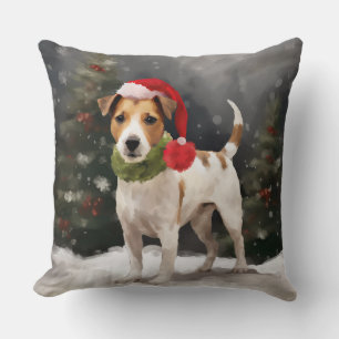 Jack Russell Dog in Schnee Weihnachten Kissen