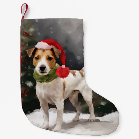Jack Russell Dog in Schnee Weihnachten Kleiner Weihnachtsstrumpf (Vorderseite)
