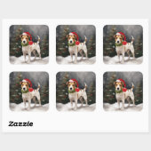 Jack Russell Dog in Schnee Weihnachten Quadratischer Aufkleber (Blatt)