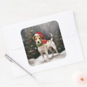 Jack Russell Dog in Schnee Weihnachten Quadratischer Aufkleber (Umschlag)