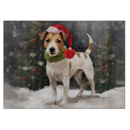 Jack Russell Dog in Schnee Weihnachten Schneidebrett (Vorderseite)