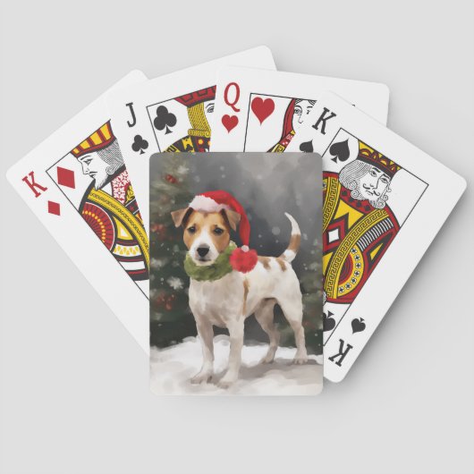 Jack Russell Dog in Schnee Weihnachten Spielkarten (Rückseite)