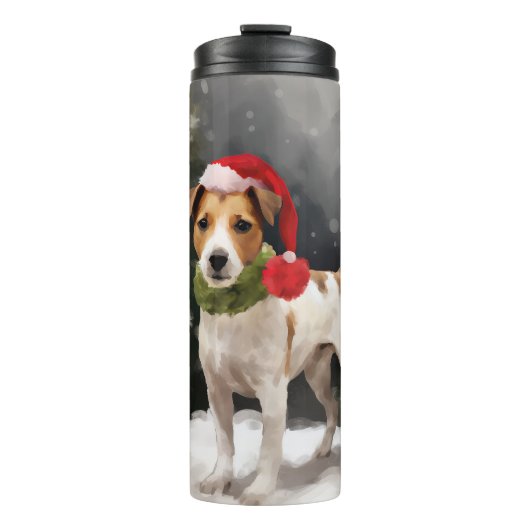 Jack Russell Dog in Schnee Weihnachten Thermosbecher (Vorderseite)