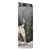 Jack Russell Dog in Schnee Weihnachten Thermosbecher (Nach rechts gedreht)