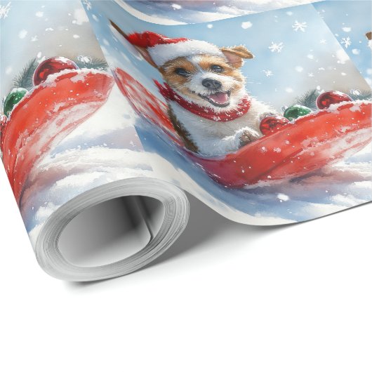 Jack Russell Dog in Sledge Let it Schnee Weihnacht Geschenkpapier (Rolleneckpunkt)