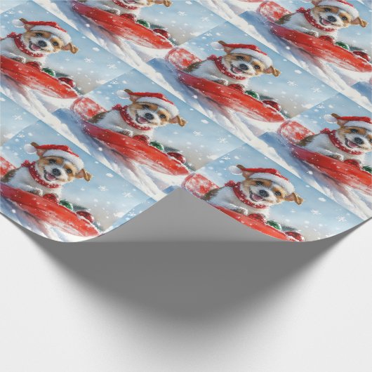 Jack Russell Dog in Sledge Let it Schnee Weihnacht Geschenkpapier (Ecke)