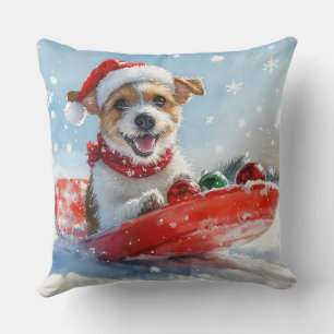 Jack Russell Dog in Sledge Let it Schnee Weihnacht Kissen