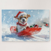 Jack Russell Dog in Sledge Let it Schnee Weihnacht Puzzle (Horizontal)