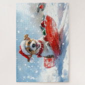 Jack Russell Dog in Sledge Let it Schnee Weihnacht Puzzle (Vertikal)