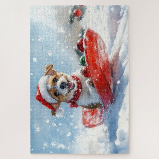 Jack Russell Dog in Sledge Let it Schnee Weihnacht Puzzle (Vertikal)