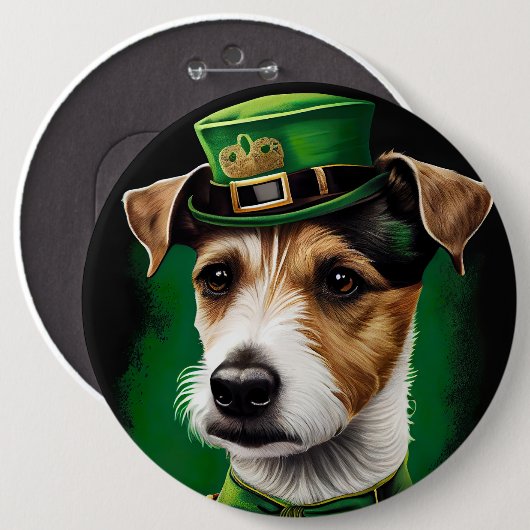 Jack Russell Dog in St. Patrick's Day Dress Button (Vorne & Hinten)