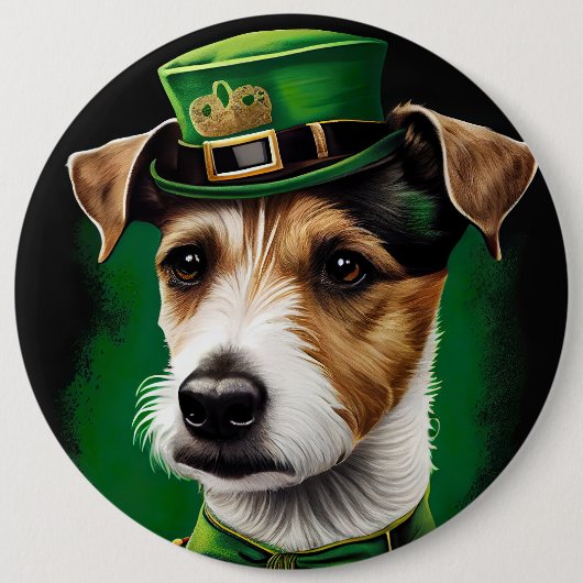 Jack Russell Dog in St. Patrick's Day Dress Button (Vorderseite)
