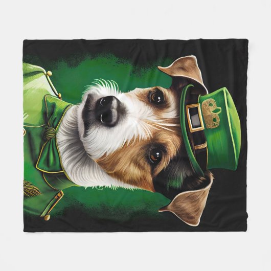 Jack Russell Dog in St. Patrick's Day Dress Fleecedecke (Vorderseite (Horizontal))