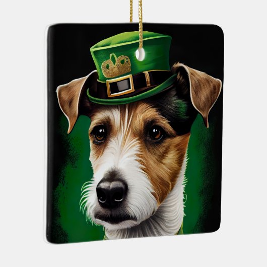 Jack Russell Dog in St. Patrick's Day Dress Keramikornament (Rechts)