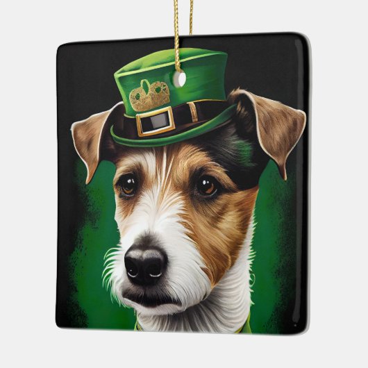 Jack Russell Dog in St. Patrick's Day Dress Keramikornament (Links)