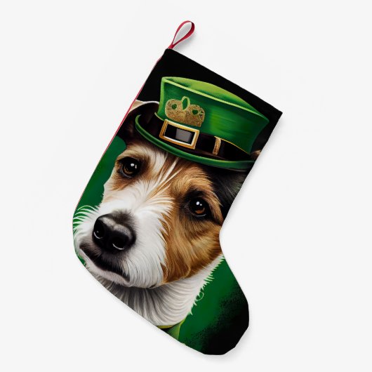 Jack Russell Dog in St. Patrick's Day Dress Kleiner Weihnachtsstrumpf (Vorderansicht (hängend))